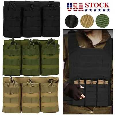 Tactical Molle Triple Magazine Pouch Top Open 5.56 .223 Rifle Mag Nylon Holder • $12.96