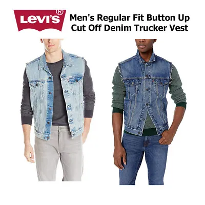 $56.39 • Buy Levi's Men's Regular Fit Button Up Cut Off Denim Trucker Vest