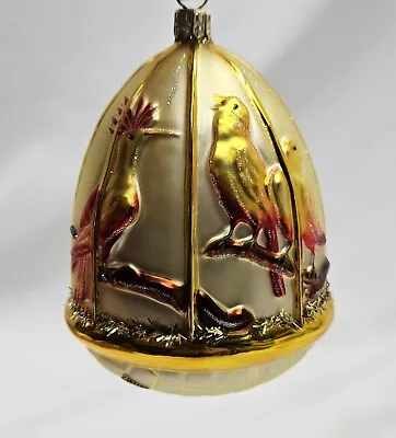 Vtg Patricia Breen 4 Calling Birds 12 Days Christmas Gold Cage Glass Ornament • $74.99