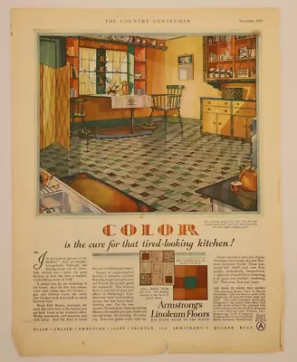 Vintage Armstrong's Linoleum Floors Home Décor & Furniture Advertisement C.1928 • $6