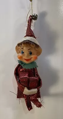 Vtg Christmas Elf Pixie Knee Hugger Ornament Soft Body Rubber Face Japan • $9.95