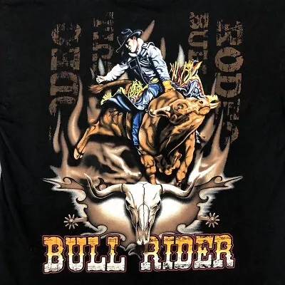 Vintage Rodeo Shirt Mens Large Black TShirt Bull Rider Cowboy Texas Longhorn • $24.95