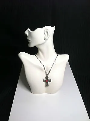 Vtg. Jewelry Necklace/Chain/Choker Silver   Tone Cross  Bird Enamel Pendant #236 • $9.99