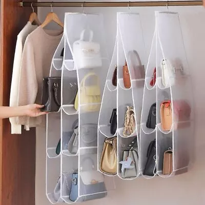 6/8 Pocket Double-sided Bag Handbag Storage Holder Hanging Organizer Shelf • $17.99