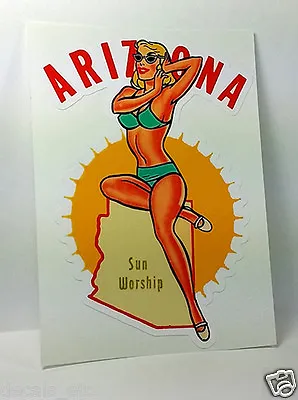 ARIZONA Pinup  Sun Worship  Vintage Style DECAL / Vinyl Sticker Luggage Label • $4.69