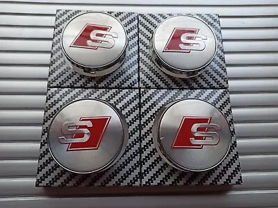 Set Of 4 Audi S-Line Wheel Centre Caps Hub Alloy Cap Top Quality 60mm Silver/Red • $19.30