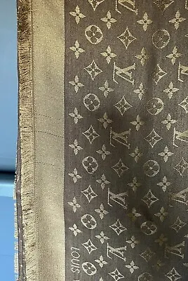 Louis Vuitton Chale Shawl Denim Monogram Silk Wool $730 • $450