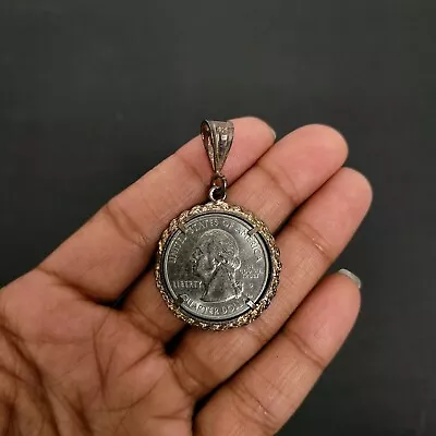 Vintage Sterling Silver Pendant Quarter Dollar Coin Charm Georgia Peach State • $22.49