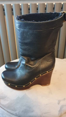 £25 • Buy Genuine UGG® AUSTRALIA CARNAGIE BLACK LEATHER CLOG BOOTS UK 5.5 EUR 38 USA 7