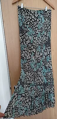 Vintage Marks & Spencer Turquoise/Black/Cream Floral Lined Fishtail Skirt - 10 • $18.67