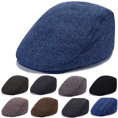 Mens Flat Cap Gatsby Tweed Peak Hat Herringbone Newsboy Cap One Size 57-58 Cm • £10.99