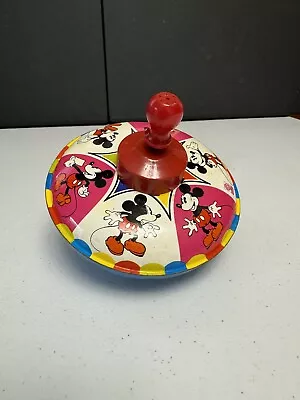 Vintage Mickey Mouse Walt Disney Toy Metal Spinning Top Wood Knob 1975 WORKS • $14.99