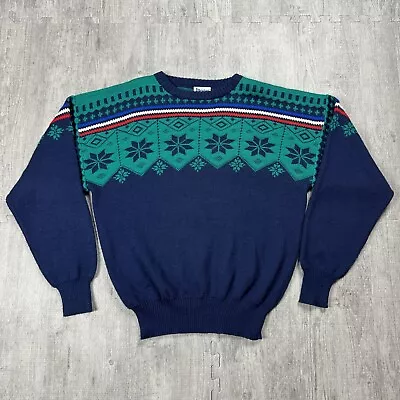 Vtg 90s Meister Fair Isle Snowflake Ski Sweater Stripes Knit Pullover Mens Large • $64.99
