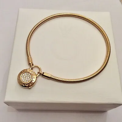 Pandora Shine Gold Sparkling Logo Signature Padlock Charm Bracelet In Gift Box • £120
