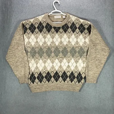 Vintage Murano Sweater Men's Medium Argyle Beige Wool Blend Made In Italy 90's * • $14.99