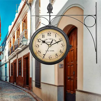 £12.92 • Buy Waterproof Double Sided Wall Station Clock Outdoor Garden Bracket Clock New York