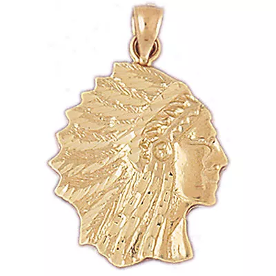  NEW 14k YELLOW GOLD NATIVE AMERICAN INDIAN CHIEF HEAD DRESS CHARM PENDANT  • $434.26