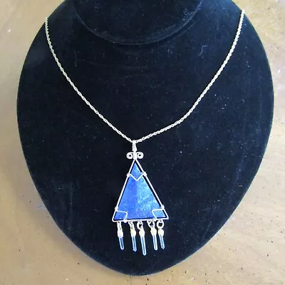 Vintage PPC LAPIS LAZULI PYRAMID PENDANT NECKLACE Chandelier 14K Gold Fill • $49