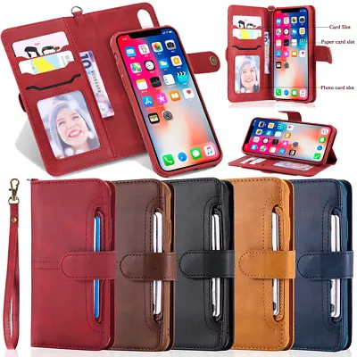 Matte Genuine PU Leather Magnetic 2in1 Wallet Purse Case Case For IPhone Samsung • $20.89