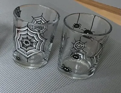 Hand Painted Glass Spider Webs Tea Light Votive Holder X 2 • £7.50