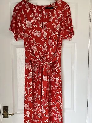 NEXT Vibrant Vintage Red Floral Kimono Wide Crop Leg Jumpsuit Size 12 • £4.50