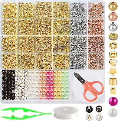 2400Pcs Gold Beads For Bracelet Making KitSpacer Beads Set With Gold Letter Bea • $16.99
