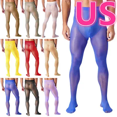 US Men's See-Through Pantyhose Long Pants Bulge Pouch Tights Trousers Stockings • $4.09