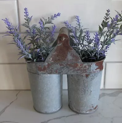 Galvanized Double Buckets*Utensil Holder*Primitive French Country Farmhouse*New! • $18