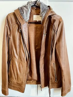 Lakeland Fine Leather Ladies Leather Jacket  Tan Removable Hood Size 10 • $189