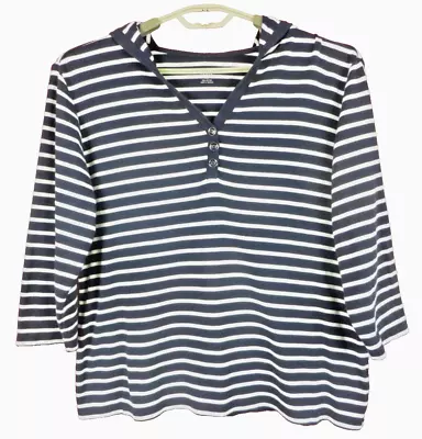 KAREN SCOTT Women Stretch Comfy 100% Cotton Hoodie Blouse 3/4 Sleeve Striped XL • $18.29