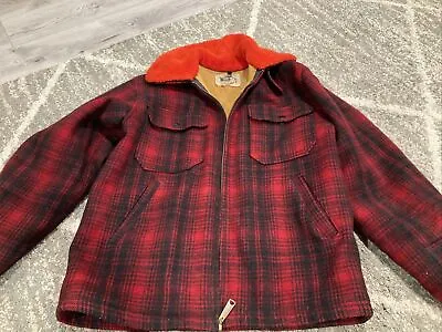 VINTAGE WOOLRICH 545 MACKINAW RED PLAID WOOL HUNTING COAT Jacket Sz 38 • $60