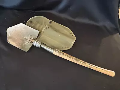 Vintage U.S. Army WWll Folding Shovel W/ Green Canvas Sheath AMES 1945 • $54.99