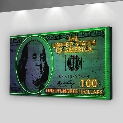 Neon Sign 100 Dollar Bill Wall Art Canvas Print Office Decor Money Mindset Sign • $229.95