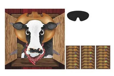 WESTERN Country  Birthday PARTY GAME Poster Blindfold Moustache Stickers On Cow • $4.99