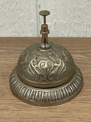 Vtg Ornate Large Metal Hotel Desk Store Counter Bell SILVER ALUMINUM ?5” Wide • $24.99