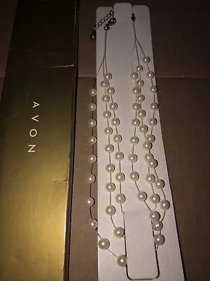 Vintage Avon 3 Strand Floating Pearls Necklace Estate Spring Sale • $0.99