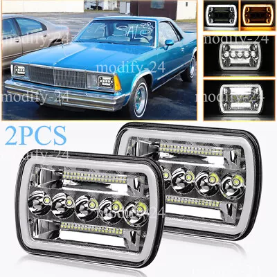 Pair 7x6  LED Headlights Hi Lo With Dual Halo DRL Fit Chevy Classic Car Truck • $49.98