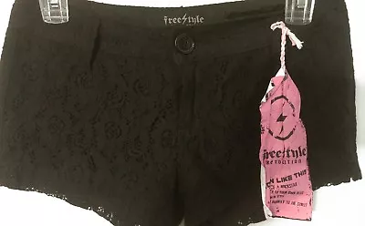  Freestyle Revolution Shorts Black LACE Detail Womens JR'S Size 3 NWTS!! • $19.99