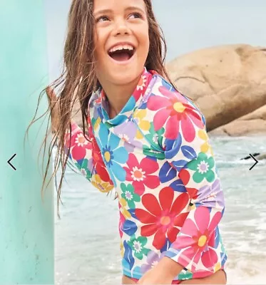 Mini Boden Sun Shirt Rash Guard UPF 40+ Aqua Floral Girls Size 6-7Y Top 5-6 Btm • $15