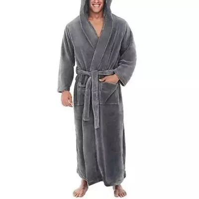 Men's Hooded Bathrobe Terry Cotton Cloth Robe Shawl Collar Men Bathrobe For Mens • $8.80