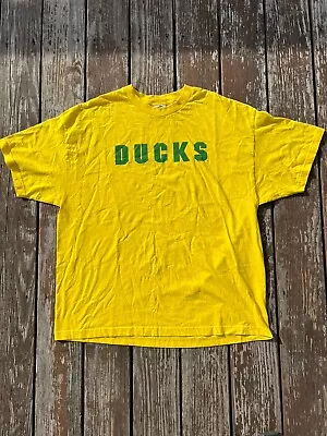 Vintage Oregon Ducks Tee Yellow Heavy Cotton Graphic T Shirt TLC Sportswear XXL • $30
