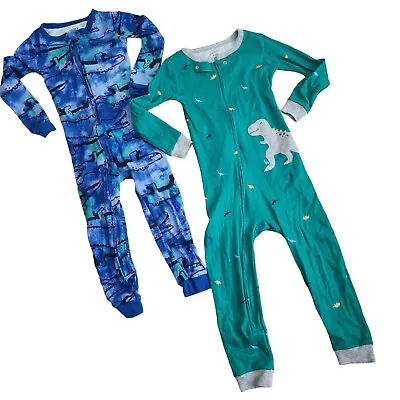 Carter's Boys Size 4T Snug Fit Footed Dinosaurs Blue One Piece Pajamas Set Of 2 • $15