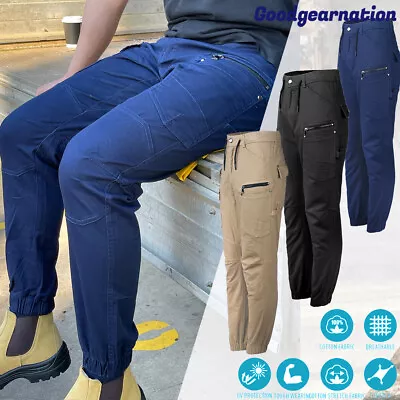 Work Cargo Pants Tapered Cuff Stretch Cotton Elastic Waist Tactical Men Trousers • $38.95