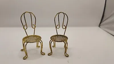 Vintage Brass Miniature Ice Cream Parlor Chairs Set Of 2 Dollhouse Furniture  • $9.95