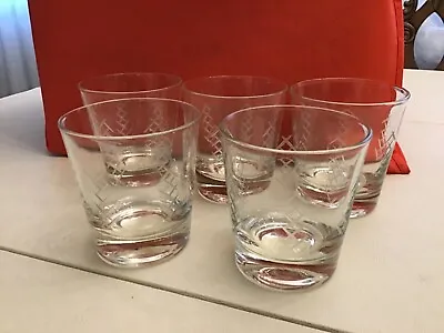 Sale! VTG Set Of 5 Old Fashioned Crystal Whiskey Glasses Low Ball Crisscross Cut • $9.99