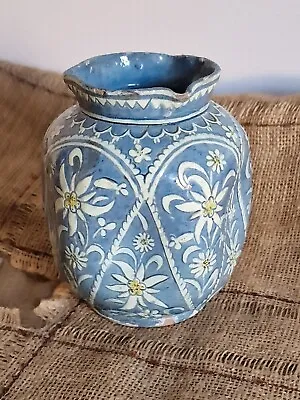 Antique Thoune Hand Painted Unusual Shape Square Vase Majolica Blue And Ivory • £48