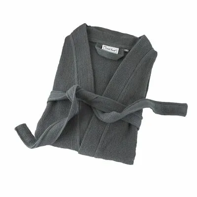 Ladies Mens Kimono Lightweight Grey Waffle Bath Robe 100% Cotton Dressing Gown  • £19.95