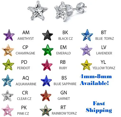 925 Sterling Silver Birthstone Star CZ Womens Stud Earrings Pick Color 4mm-8mm • $9.27