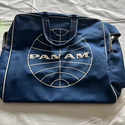 VINTAGE 1960s PAN AM Travel Bag Vintage Blue & White Cabin Bag 12  • $19.99