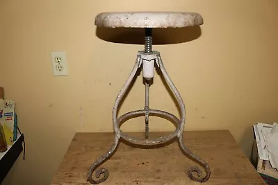 Antique C.1900 Wrought Iron Adjustable Swivel Stool Industrial Drafting Chair • $195